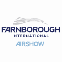 Farnborough International Air Show logo in dark and light bluye